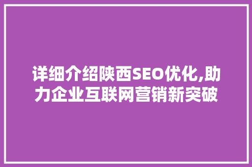 详细介绍陕西SEO优化,助力企业互联网营销新突破