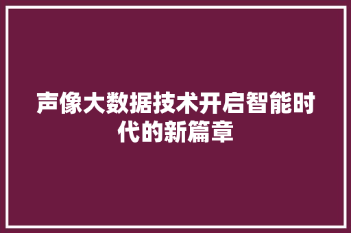 声像大数据技术开启智能时代的新篇章