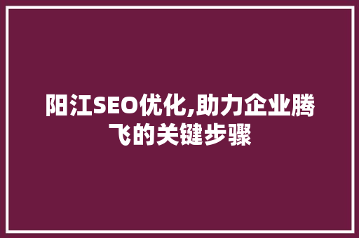阳江SEO优化,助力企业腾飞的关键步骤
