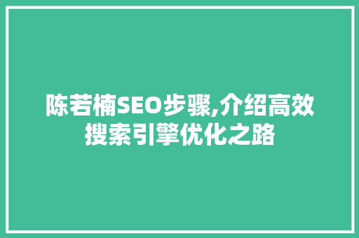 陈若楠SEO步骤,介绍高效搜索引擎优化之路