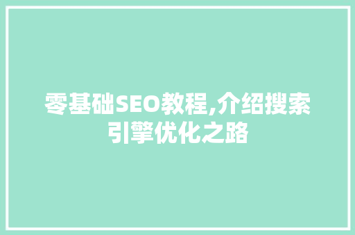 零基础SEO教程,介绍搜索引擎优化之路