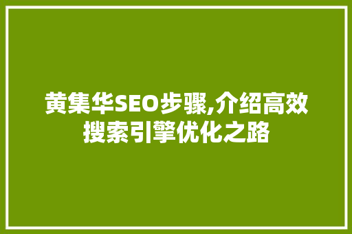 黄集华SEO步骤,介绍高效搜索引擎优化之路
