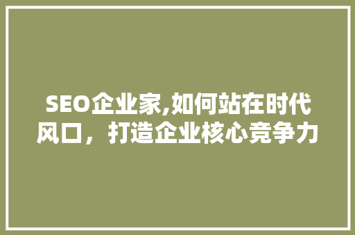 SEO企业家,如何站在时代风口，打造企业核心竞争力