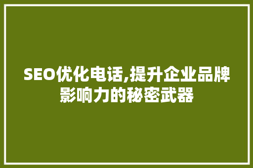 SEO优化电话,提升企业品牌影响力的秘密武器