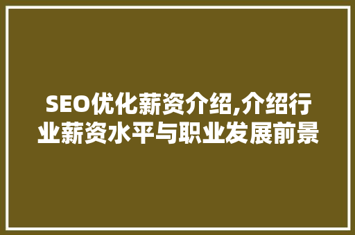 SEO优化薪资介绍,介绍行业薪资水平与职业发展前景