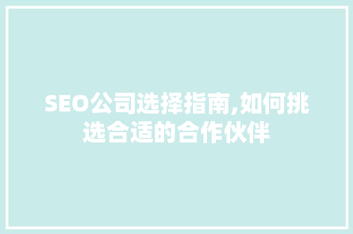 SEO公司选择指南,如何挑选合适的合作伙伴