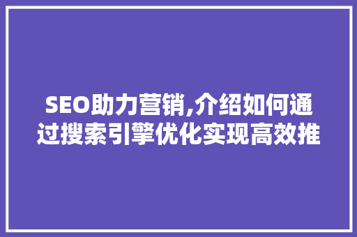 SEO助力营销,介绍如何通过搜索引擎优化实现高效推广