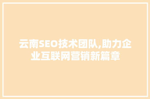 云南SEO技术团队,助力企业互联网营销新篇章