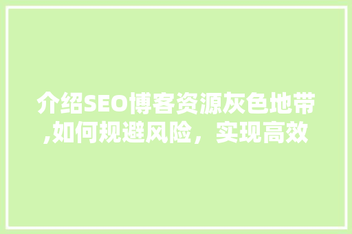 介绍SEO博客资源灰色地带,如何规避风险，实现高效推广