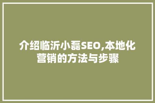 介绍临沂小磊SEO,本地化营销的方法与步骤