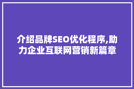 介绍品牌SEO优化程序,助力企业互联网营销新篇章