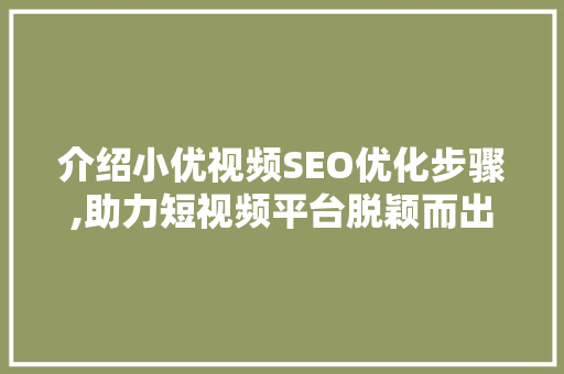 介绍小优视频SEO优化步骤,助力短视频平台脱颖而出