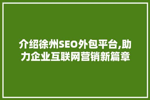 介绍徐州SEO外包平台,助力企业互联网营销新篇章  第1张