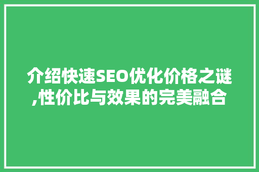 介绍快速SEO优化价格之谜,性价比与效果的完美融合