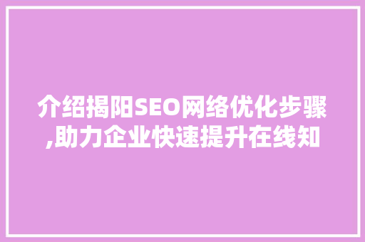 介绍揭阳SEO网络优化步骤,助力企业快速提升在线知名度