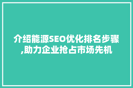 介绍能源SEO优化排名步骤,助力企业抢占市场先机
