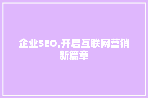 企业SEO,开启互联网营销新篇章