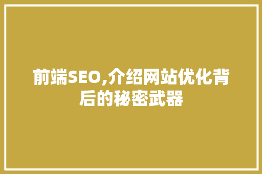 前端SEO,介绍网站优化背后的秘密武器