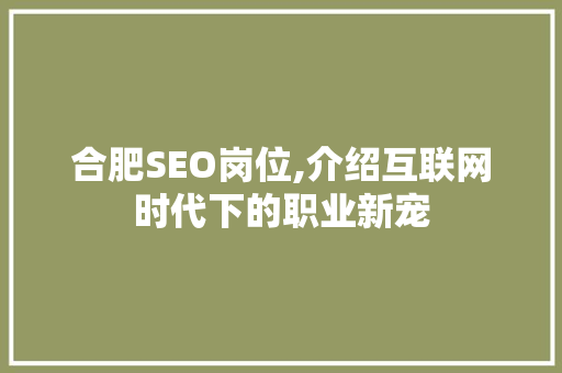 合肥SEO岗位,介绍互联网时代下的职业新宠