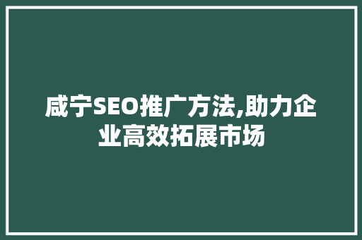 咸宁SEO推广方法,助力企业高效拓展市场