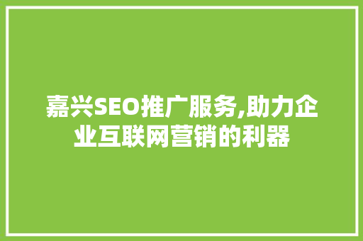 嘉兴SEO推广服务,助力企业互联网营销的利器