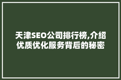 天津SEO公司排行榜,介绍优质优化服务背后的秘密