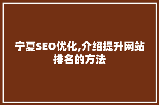 宁夏SEO优化,介绍提升网站排名的方法