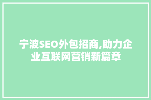 宁波SEO外包招商,助力企业互联网营销新篇章