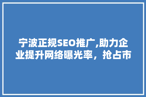 宁波正规SEO推广,助力企业提升网络曝光率，抢占市场份额