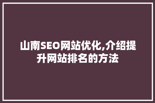 山南SEO网站优化,介绍提升网站排名的方法