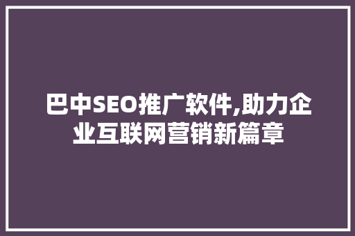 巴中SEO推广软件,助力企业互联网营销新篇章