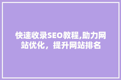 快速收录SEO教程,助力网站优化，提升网站排名