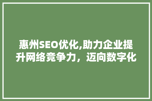 惠州SEO优化,助力企业提升网络竞争力，迈向数字化未来  第1张