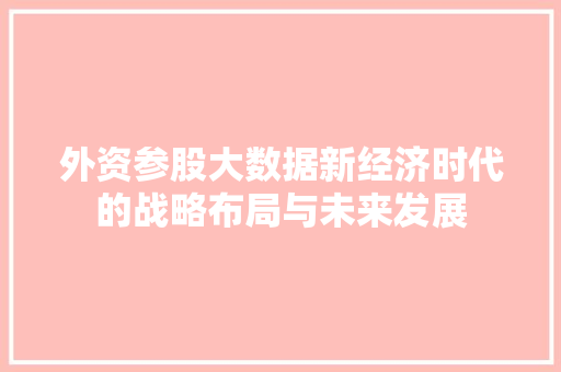 外资参股大数据新经济时代的战略布局与未来发展  第1张