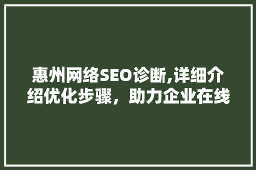 惠州网络SEO诊断,详细介绍优化步骤，助力企业在线腾飞