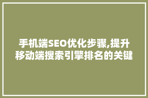 手机端SEO优化步骤,提升移动端搜索引擎排名的关键方法
