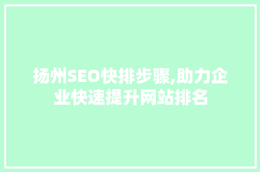 扬州SEO快排步骤,助力企业快速提升网站排名