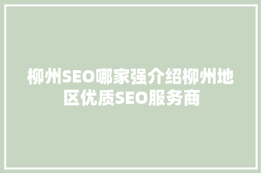 柳州SEO哪家强介绍柳州地区优质SEO服务商