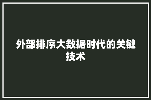 外部排序大数据时代的关键技术