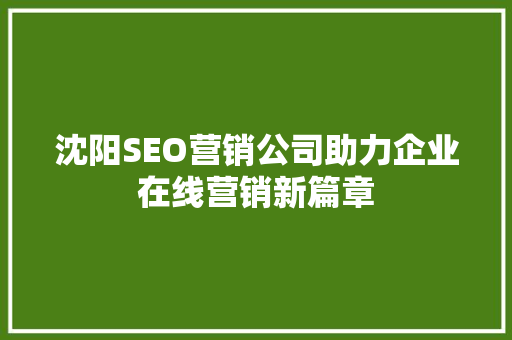沈阳SEO营销公司助力企业在线营销新篇章