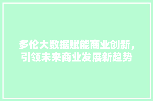 多伦大数据赋能商业创新，引领未来商业发展新趋势
