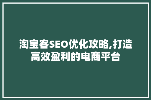 淘宝客SEO优化攻略,打造高效盈利的电商平台