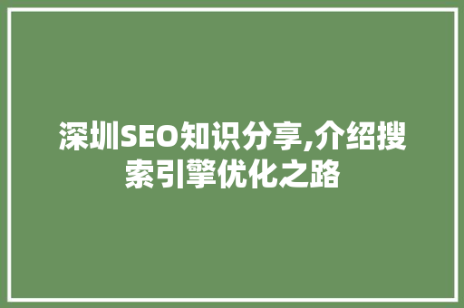 深圳SEO知识分享,介绍搜索引擎优化之路