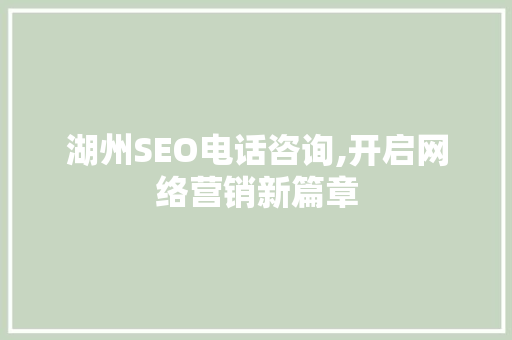 湖州SEO电话咨询,开启网络营销新篇章