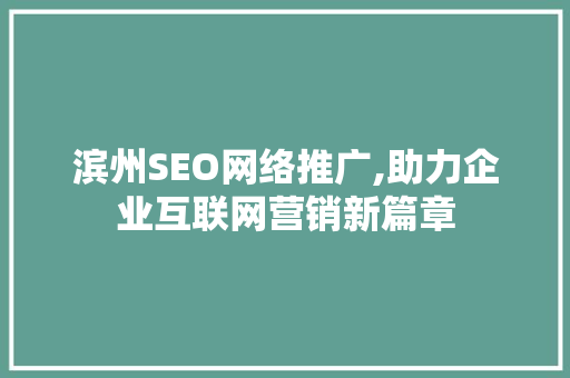 滨州SEO网络推广,助力企业互联网营销新篇章  第1张
