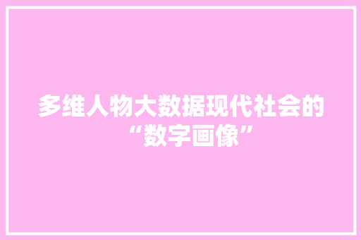 多维人物大数据现代社会的“数字画像”  第1张