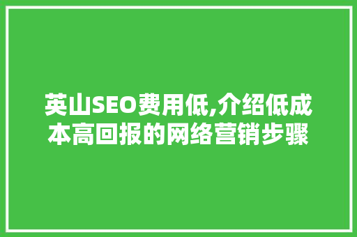 英山SEO费用低,介绍低成本高回报的网络营销步骤
