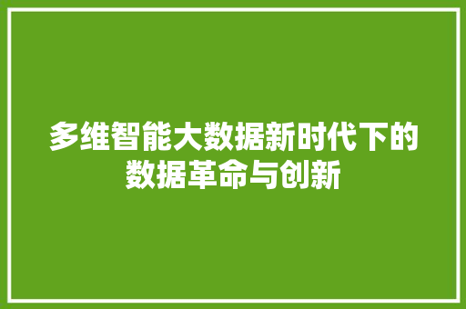 多维智能大数据新时代下的数据革命与创新