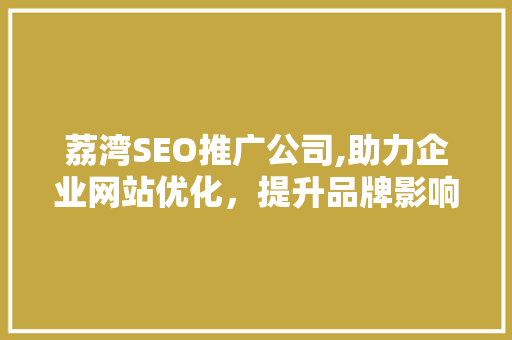 荔湾SEO推广公司,助力企业网站优化，提升品牌影响力