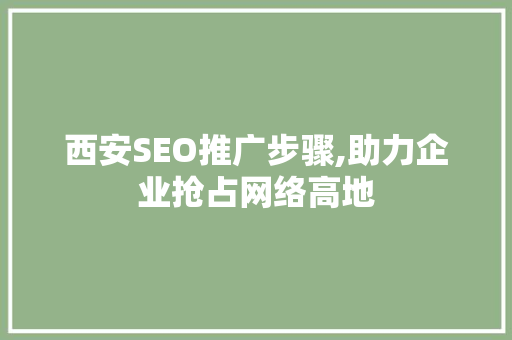 西安SEO推广步骤,助力企业抢占网络高地